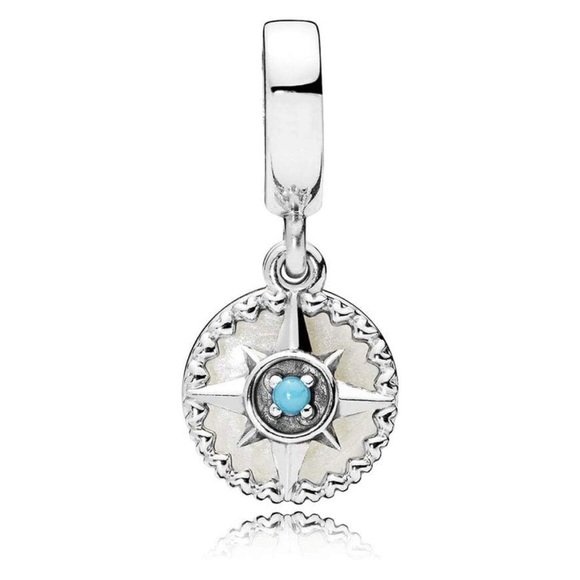 Retired Pandora Compass Rose Pendant Charm W/ Crystal & Enamel Dangle Charm - Picture 1 of 7